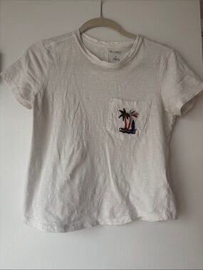 Pilcro White Short-Sleeve Tee with Embroidered Island Pocket